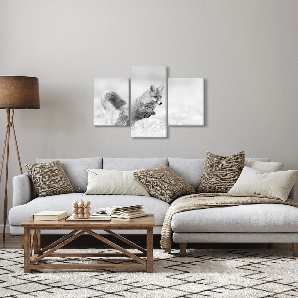 Obraz - Skákajúca líška, čiernobiela (90x60 cm)
