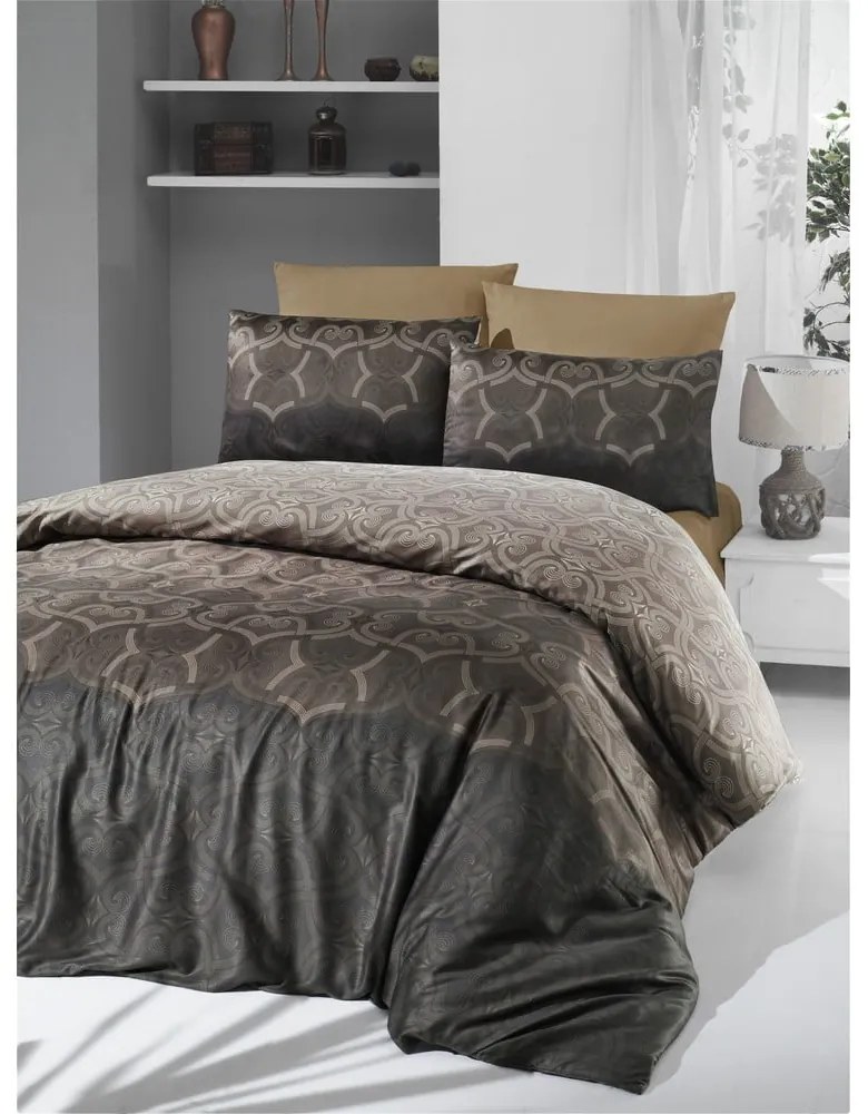 Hnedé obliečky na dvojlôžko z bavlneného saténu 200x200 cm Pandora – Mijolnir