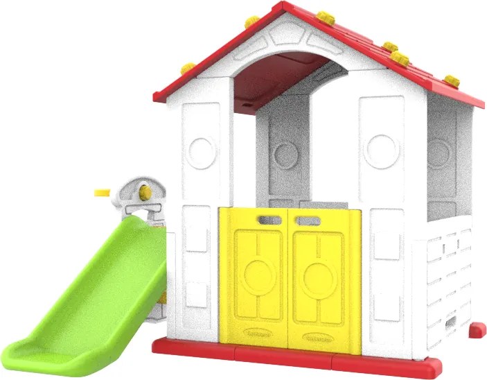 Ramiz Detský záhradný domček 3 v 1 Červená strecha + šmýkačka + basketbalový kôš