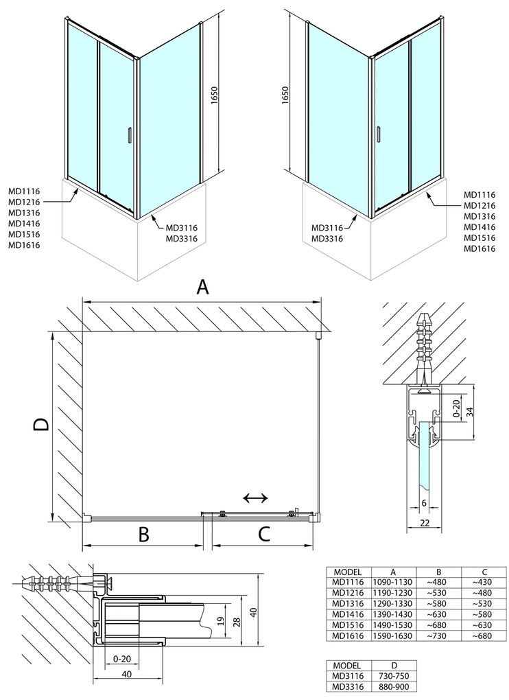 Polysan Polysan, DEEP obdĺžniková sprchová zástena 1200x900mm L/P varianta, čire sklo, MD1216MD3316