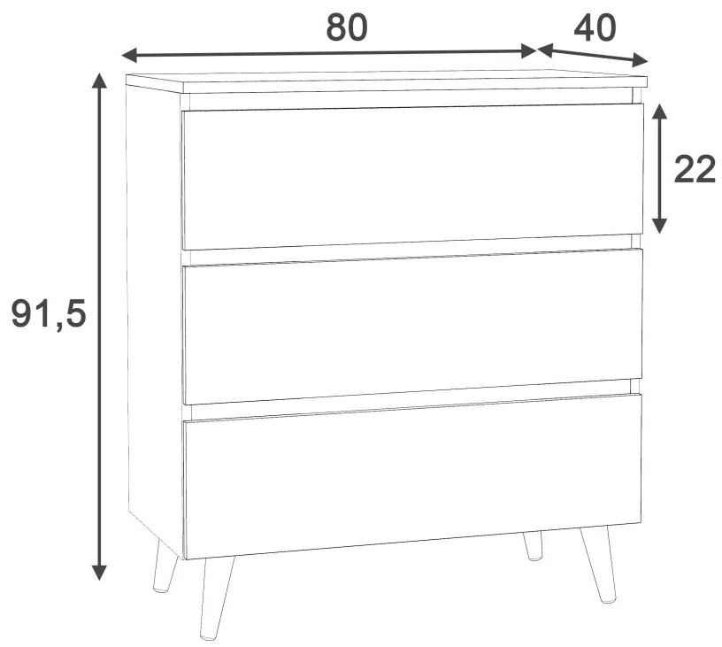 Komoda s tromi zásuvkami 80 cm, farba biela / dub