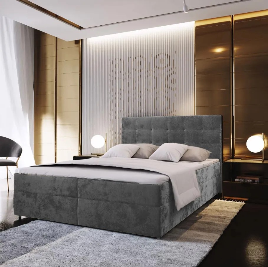 Čalúnená posteľ boxspring GLORIEN VELVET 180x200 cm sivá Matrac: Bonell pružinová matrac