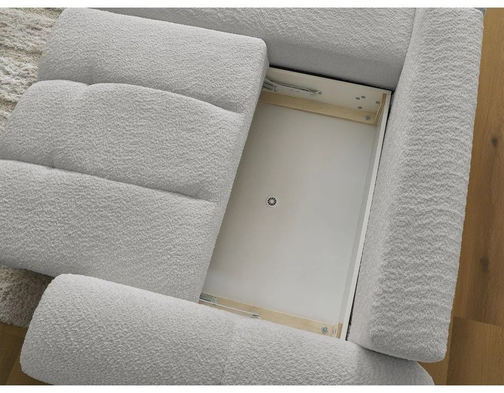 Svetlosivá rozkladacia/s úložným priestorom rohová pohovka z textílie buklé (ľavý roh/s leňoškou) Roxelane – Bobochic Paris