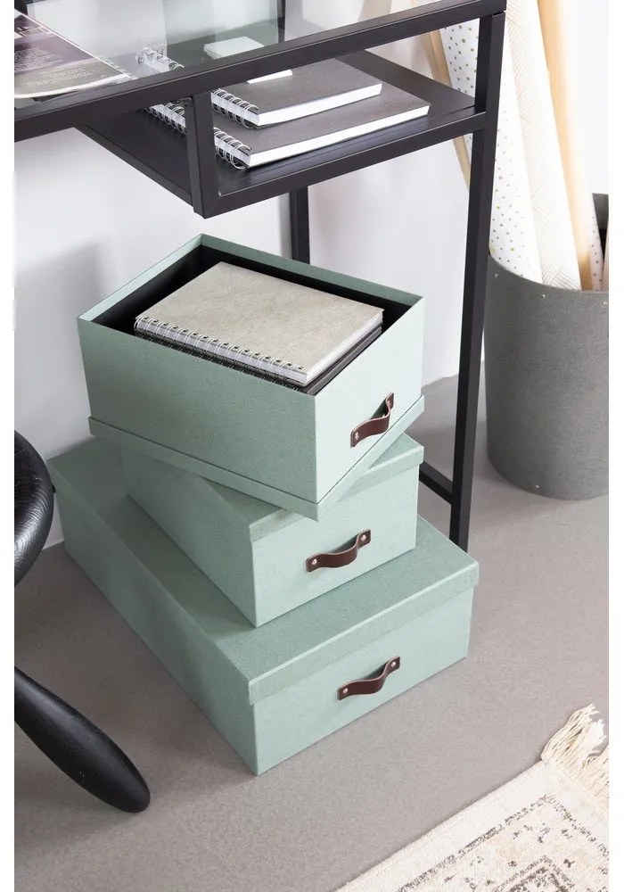 Kartónové úložné boxy s vekom v mentolovej farbe v súprave 3 ks 31x47x15 cm Inge – Bigso Box of Sweden