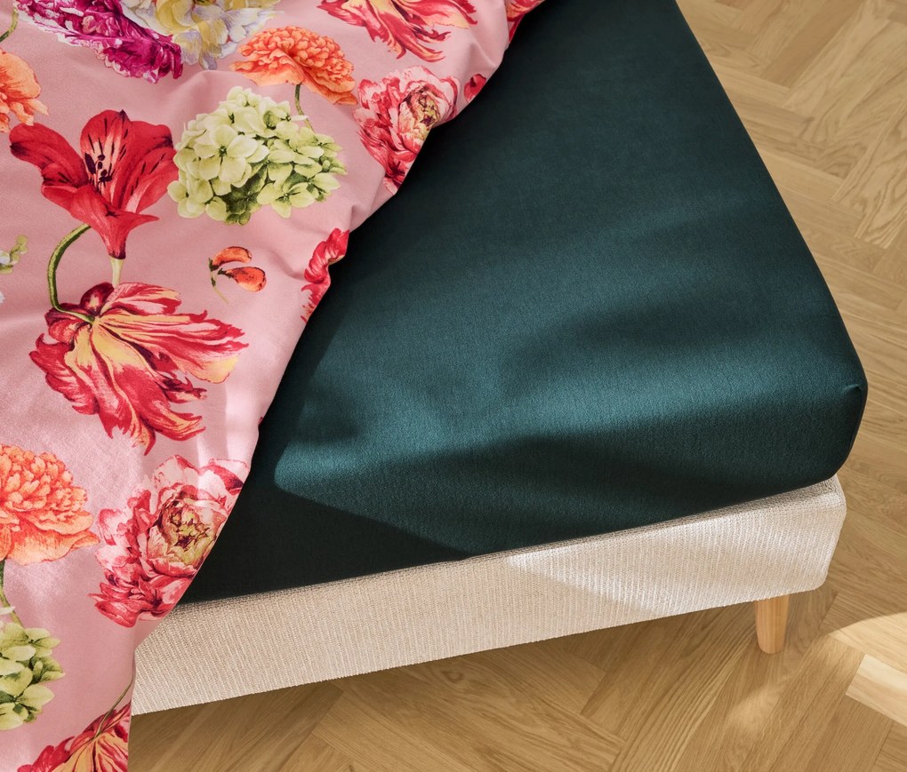 Flanelové napínacie prestieradlo, tmavozelené, štandardná veľkosť