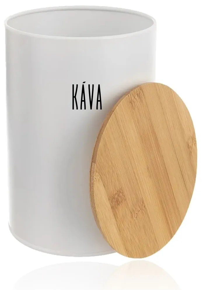 Dóza na potraviny, plechová, biela, s bambusovým viečkom - 0,8l