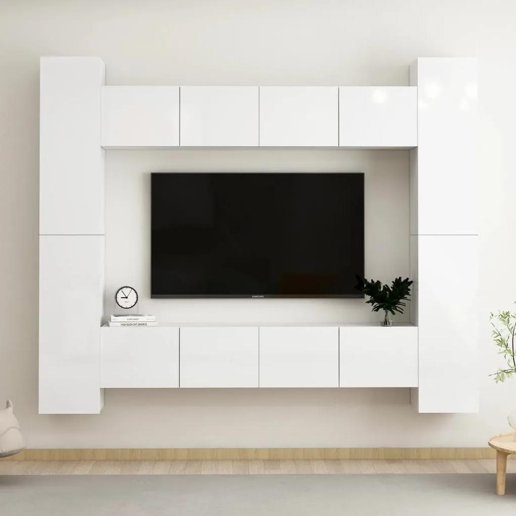 8-dielna súprava TV skriniek lesklá biela drevotrieska