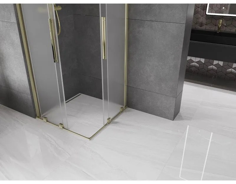 Mexen Velar Duo, sprchový kút s posuvnými dverami 90 x 90 cm, 8mm sklo námraza, zlatá lesklá, 871-090-090-32-50