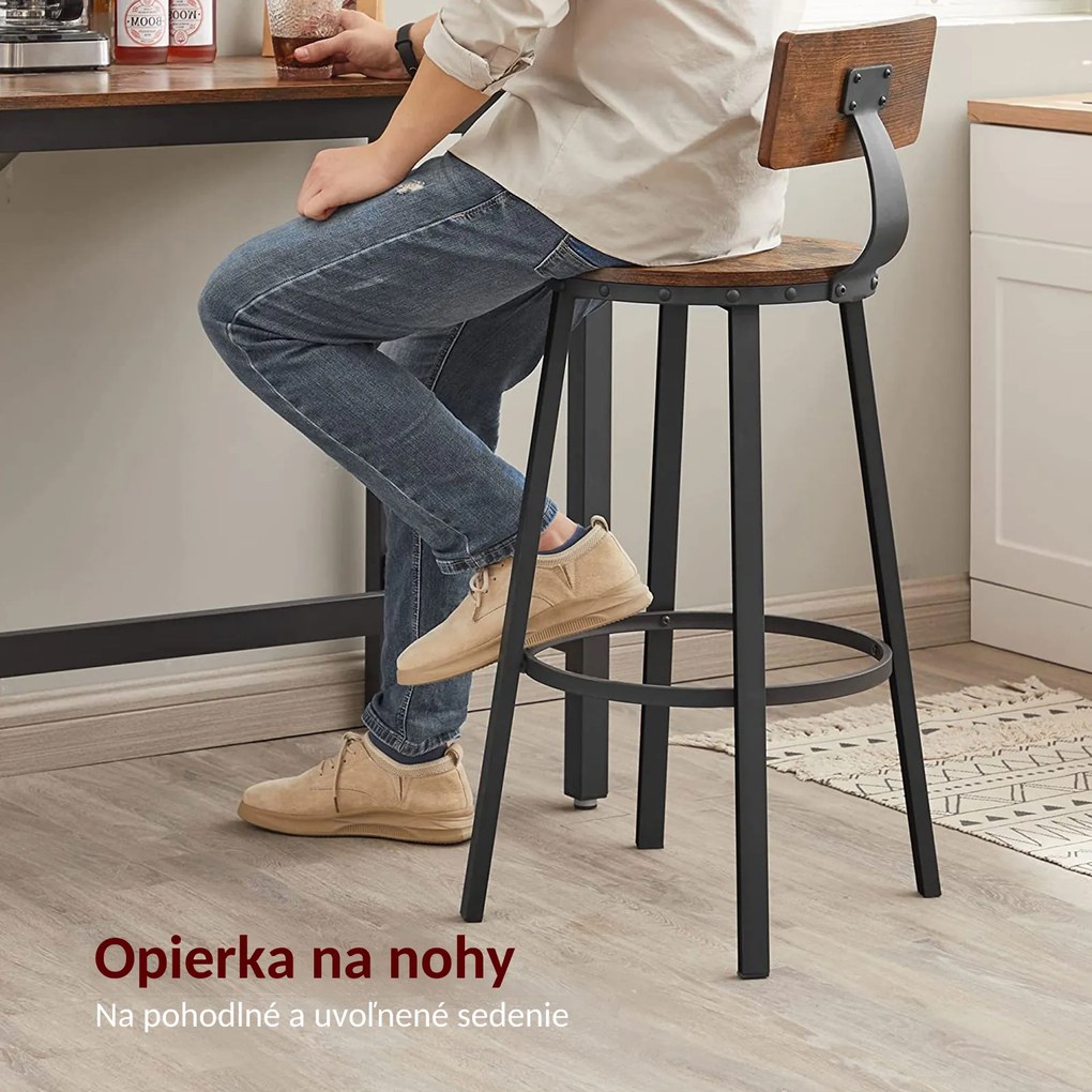 Barové stoličky LUND s operadlami, 2ks, 99x54cm, hnedá/čierna Vasagle