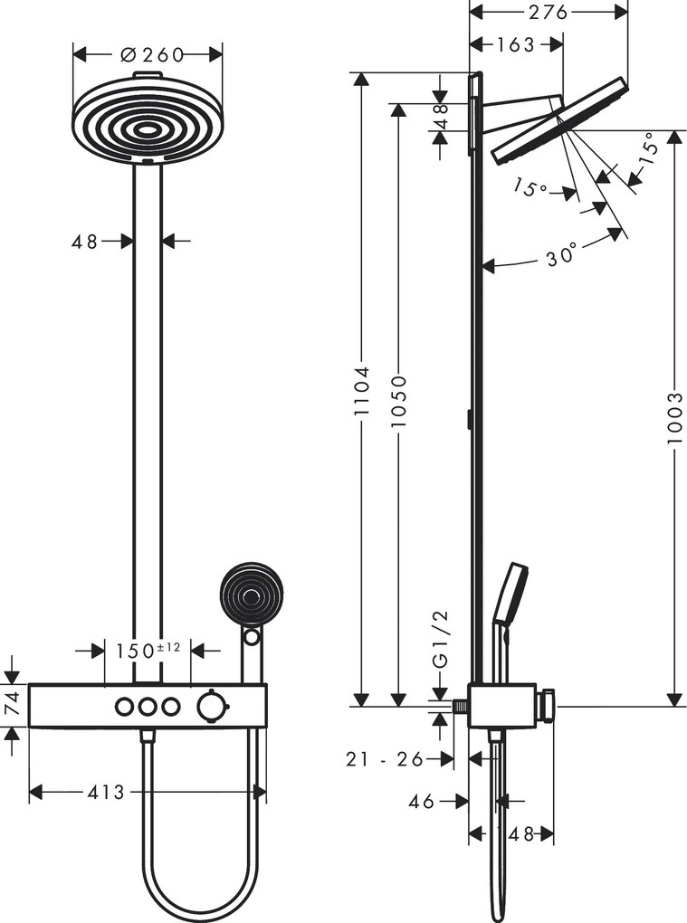 Hansgrohe Pulsify S, Showerpipe 260 2jet s termostatom ShowerTablet Select 400, čierna matná, HAN-24240670