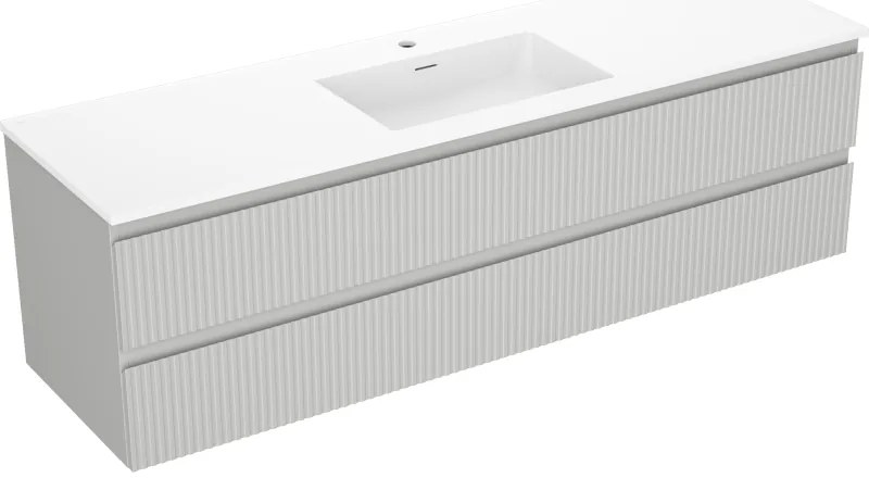Mexen Rivel, kúpeľňová skrinka 160 cm s umývadlom Otis, 2 zásuvky, drážkovaná, sivá matná/biela, 91A20-16047-2-BFF62-W18M0