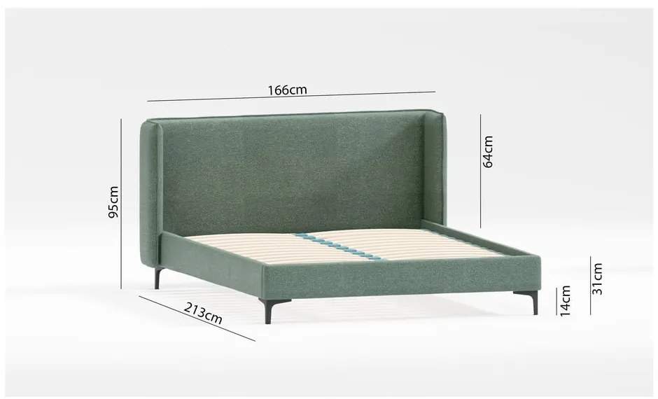 Zelená čalúnená dvojlôžková posteľ s roštom 160x200 cm Basti – Ropez