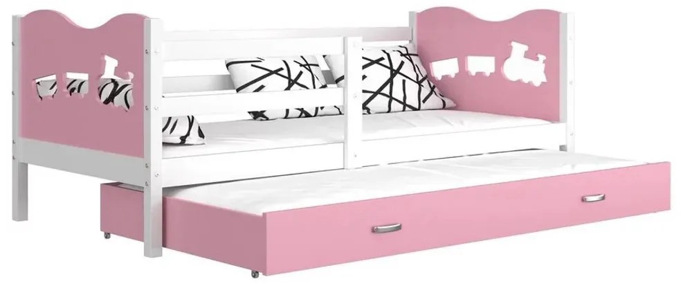 Expedo Detská drevená posteľ FOX P2 COLOR + matrac + rošt ZADARMO, 184x80 cm, biela/srdce/ružová