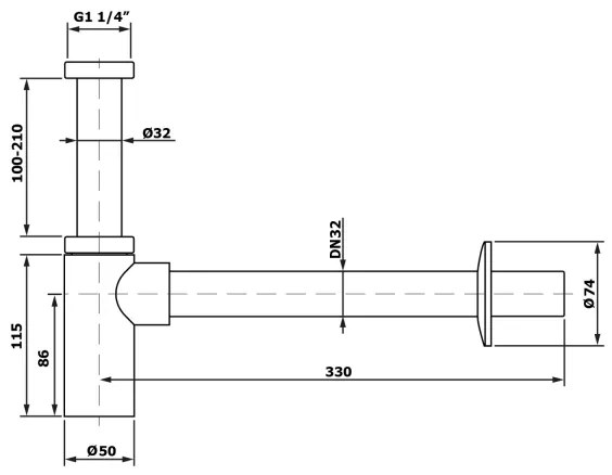 Bruckner - Okrúhly umývadlový sifón DN32 lesklý chróm