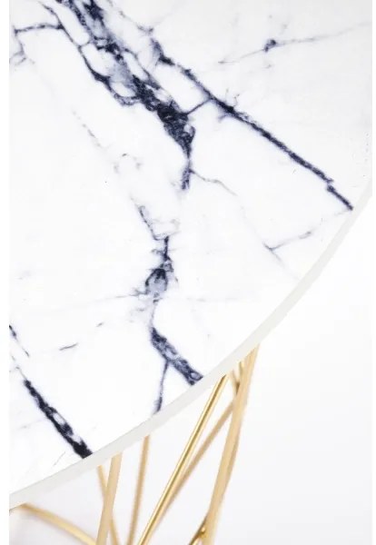 Konferenčný stolík HARISSA 41x42 cm zlatá/biely dekor mramoru