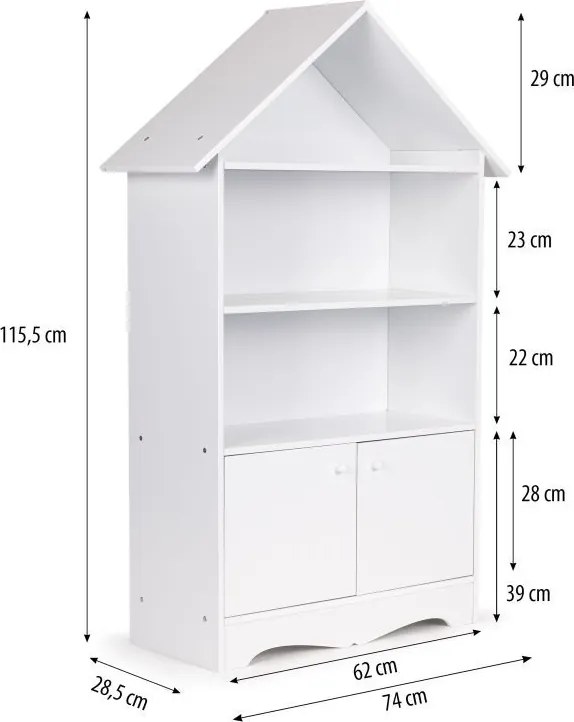 Biely detský regál v tvare domčeka