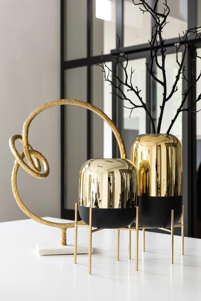 Sklenená čierno-zlatá dekoračné váza na podstavci - Ø 18*37cm