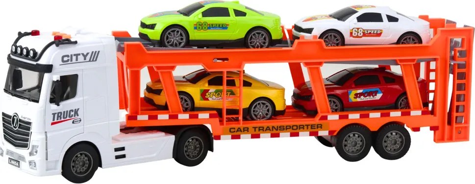 LEAN Toys Odťahový kamión Lora, sada 4 autíčok, otvárateľné dvere, svetlá a zvuky
