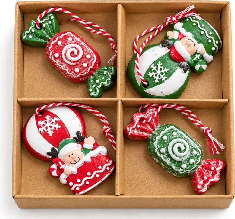 Súprava 4 ks vianočných ozdôb CANDY ELF 6 cm