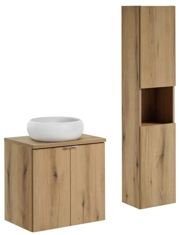 Kúpeľňová zostava Nova Oak so skrinkami a umývadlom 60 cm dub evoke/biela