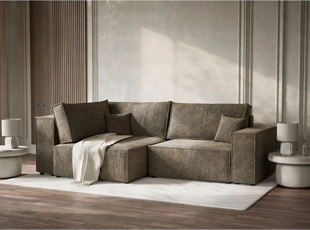 Hnedá ženilková rozkladacia/s úložným priestorom rohová pohovka (ľavý roh/do L) Tonga – Maison de Rêve