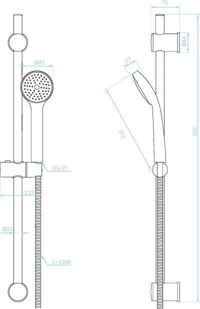 Kuchinox Meva, sprchový stĺp s ručnou sprchovou súpravou, chrómová, LAV-NKM_01A0