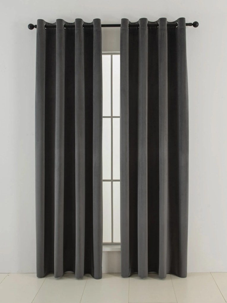 Zamatové zatemňovacie závesy Cesar tmavo sivé - 140 x 160 cm (2ks) - krúžky
