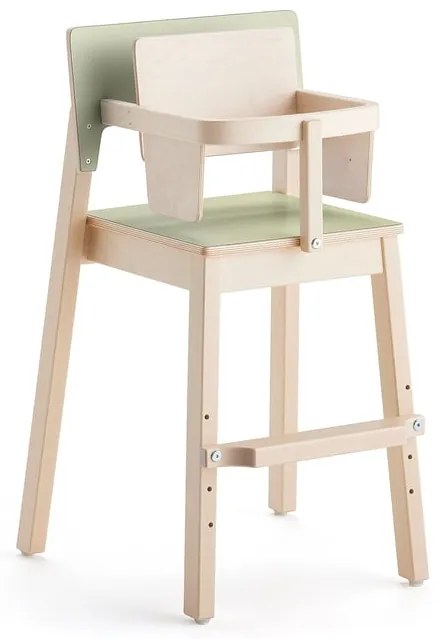 Detská jedálenská stolička LOVE, V 500 mm, breza, laminát - zelená