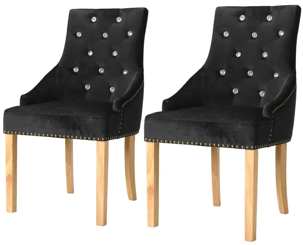 Jedálenské stoličky 2 ks, čierne, dubový masív a zamat