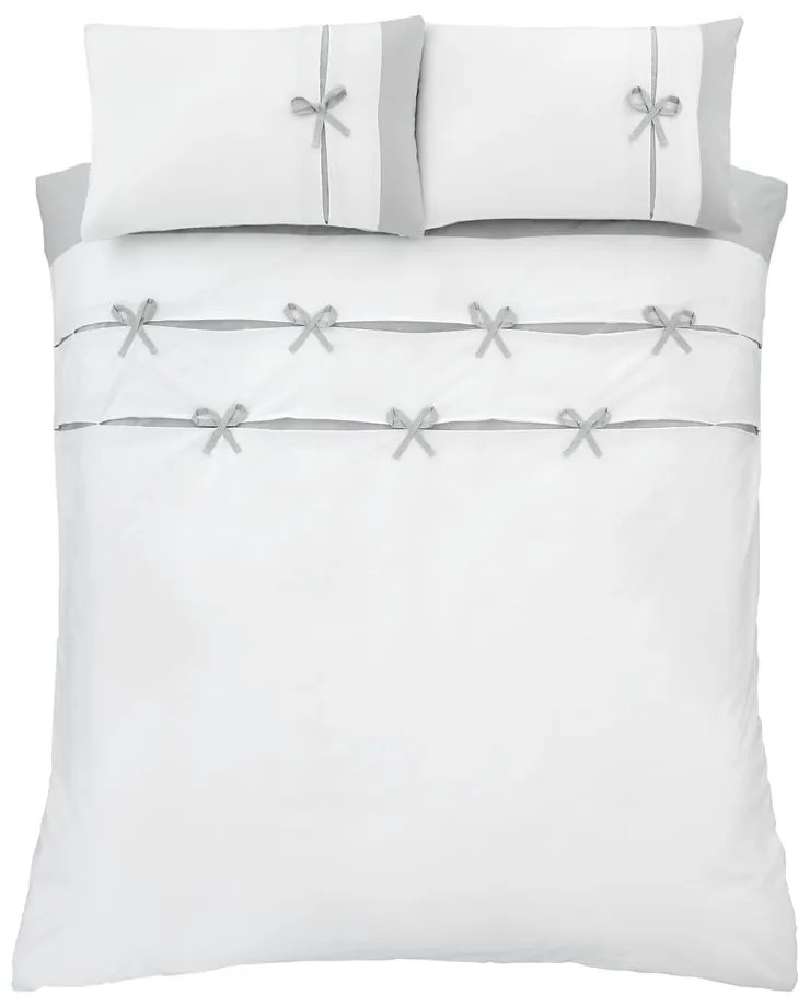 Biele/sivé obliečky na dvojlôžko/predĺžené 230x220 cm Milo Bow – Catherine Lansfield