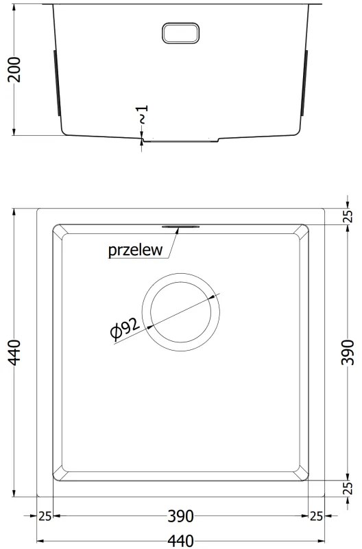 Mexen Trixo, 1-komorový nerezový drez 440 x 440 mm, brúsena oceľ, vzor voština, 6413441000-01HC