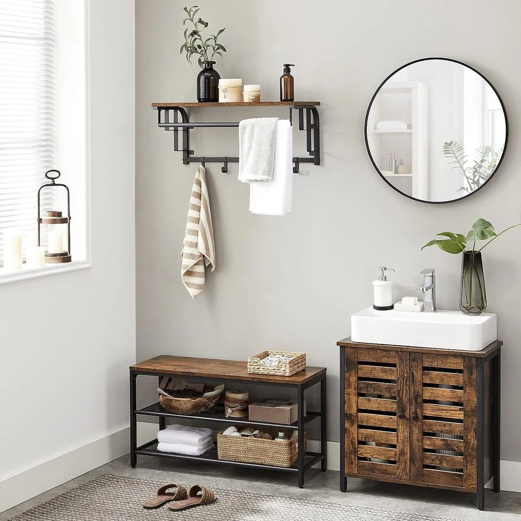 Vešiak na stenu HENRY, 66x30x27cm, čierna/hnedá Vasagle