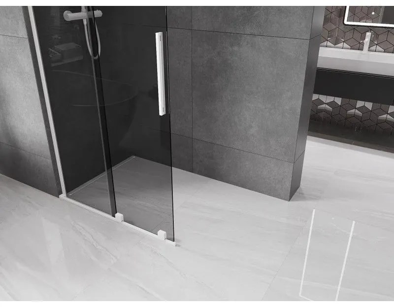 Mexen Velar L, posuvná sprchová zástena Walk-in 110 x 200 cm, 8mm šedé sklo, biela matná, 871-110-003-43-20
