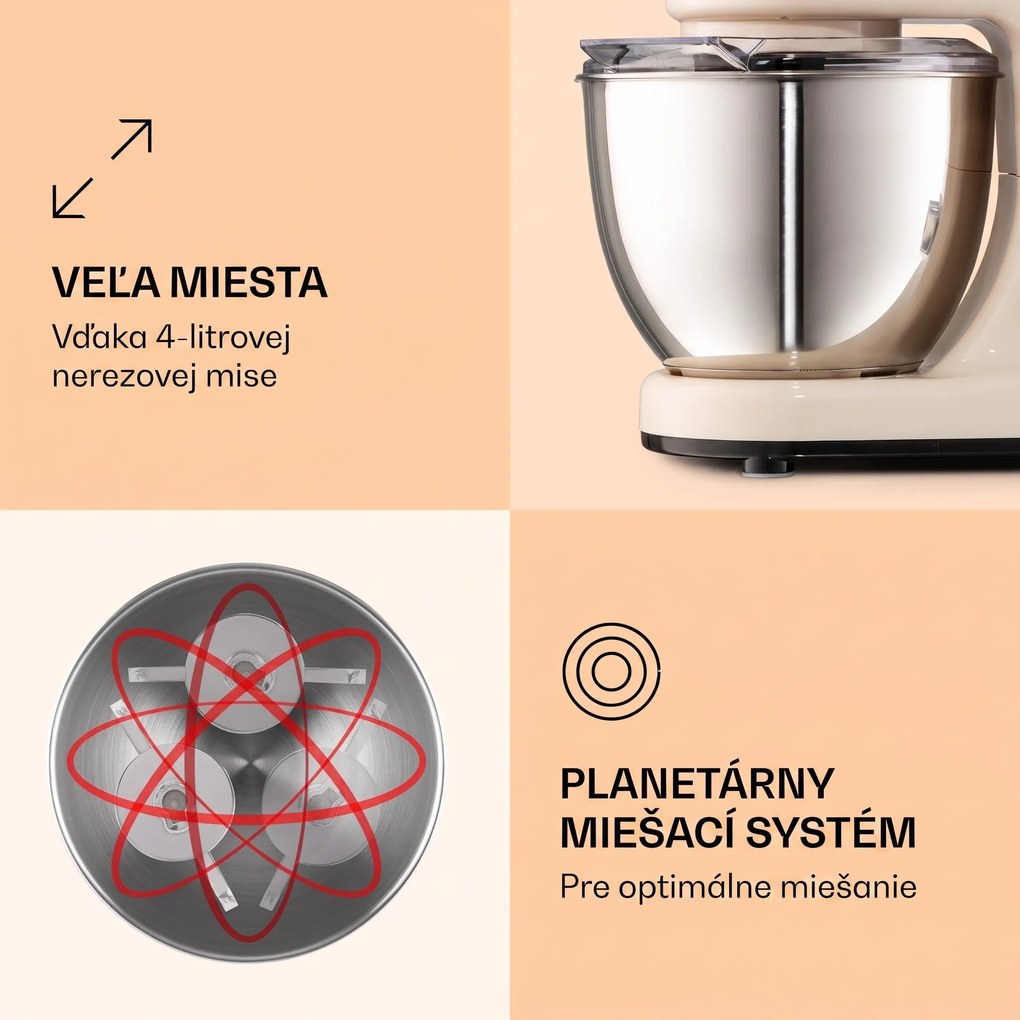 Klarstein Bella Mini, kuchynský robot, 1200 W, 6 stupňov, 4 l, pulzná funkcia, nehrdzavejúca oceľ