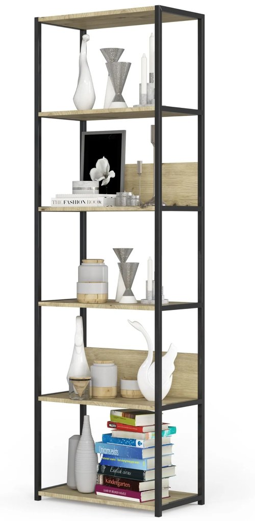 Regál PRAMONI 60x192 cm čierny/dub artisan