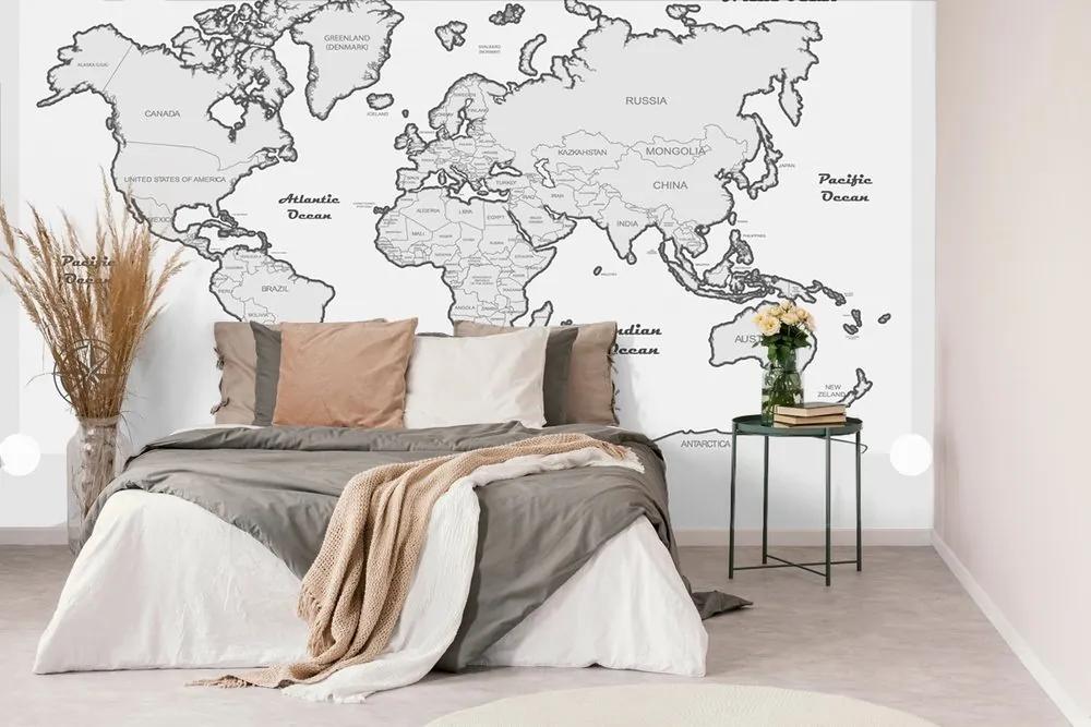 Samolepiaca tapeta mapa sveta so šedým okrajom - 150x100