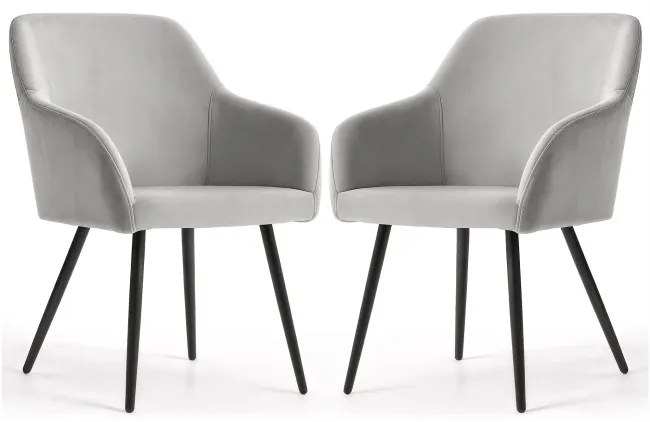 Sada dvoch jedálenských stoličiek ESTELLE zamatové, sivé / čierne nohy (2 ks)