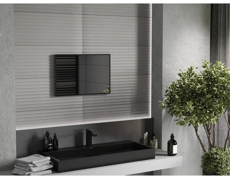 Mexen Loft, obdĺžnikové kúpeľňové zrkadlo 60 x 40 cm, farba rámu čierna matná, 9852-060-040-000-70