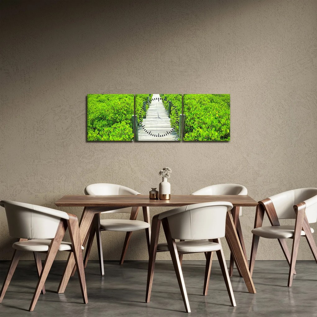 Obraz - drevený chodník (s hodinami) (90x30 cm)
