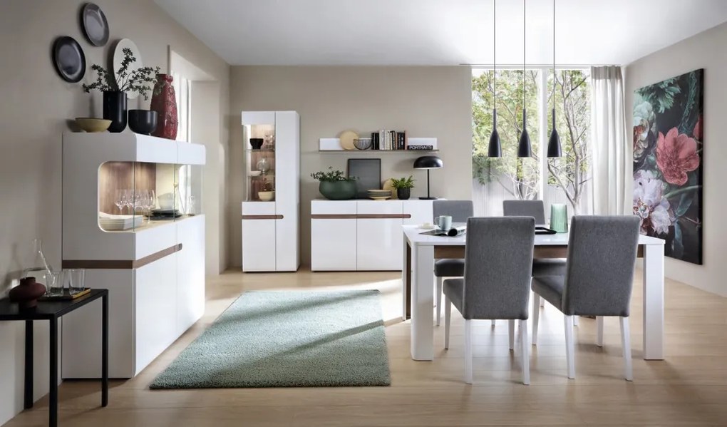 Nízka vitrína Linate, biely lesk/dub