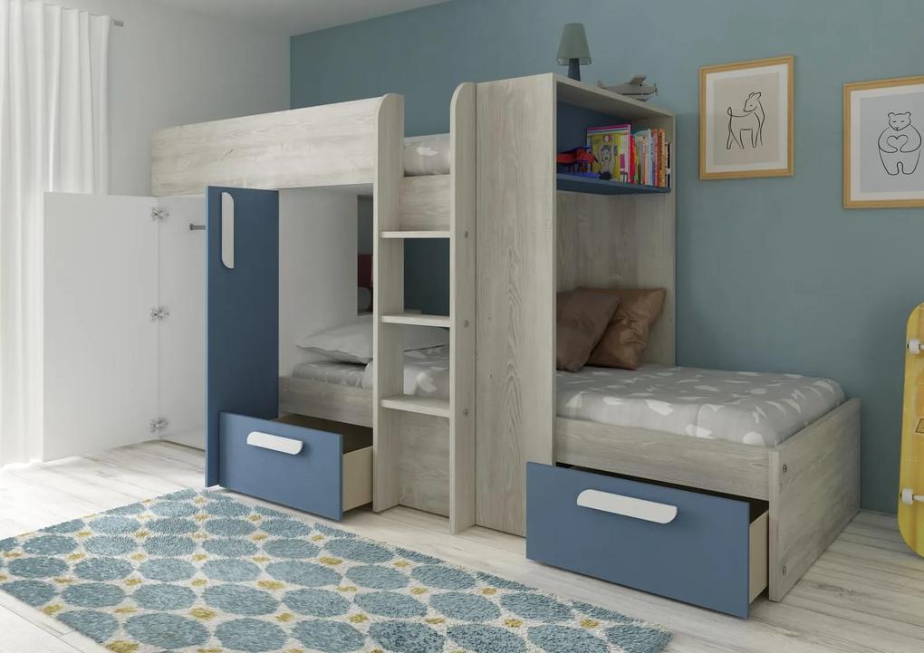 Poschodová posteľ pre chlapcov s modrými prvkami