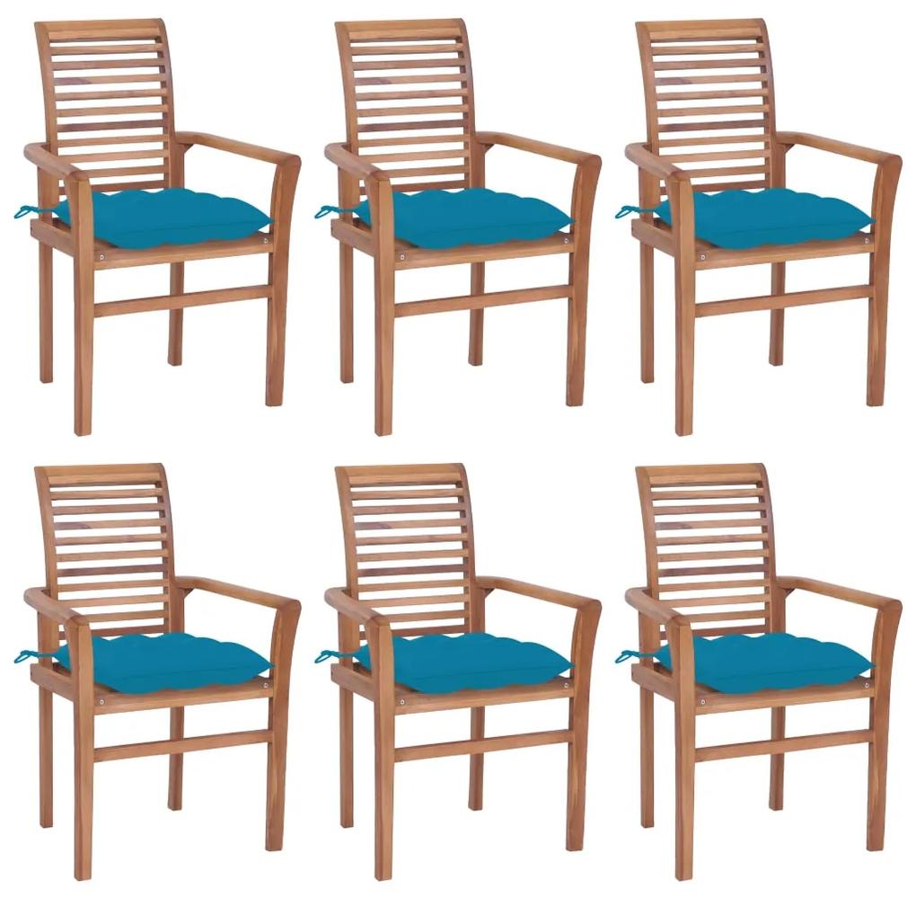 Jedálenské stoličky 6 ks bledomodré sedáky tíkový masív