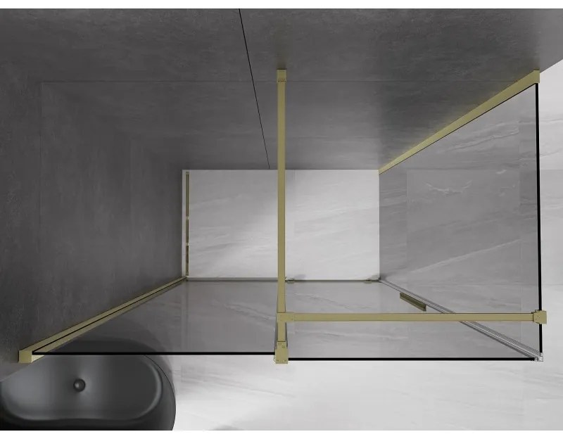Mexen Velar, sprchový kút s posuvnými dverami 140 x 75 cm, 8mm šedé sklo, zlatá matná, 871-140-075-41-55