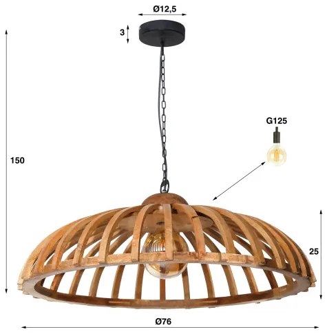 Luster 74-01 Ø75cm Span Drevo Mango - Komfort-nábytok