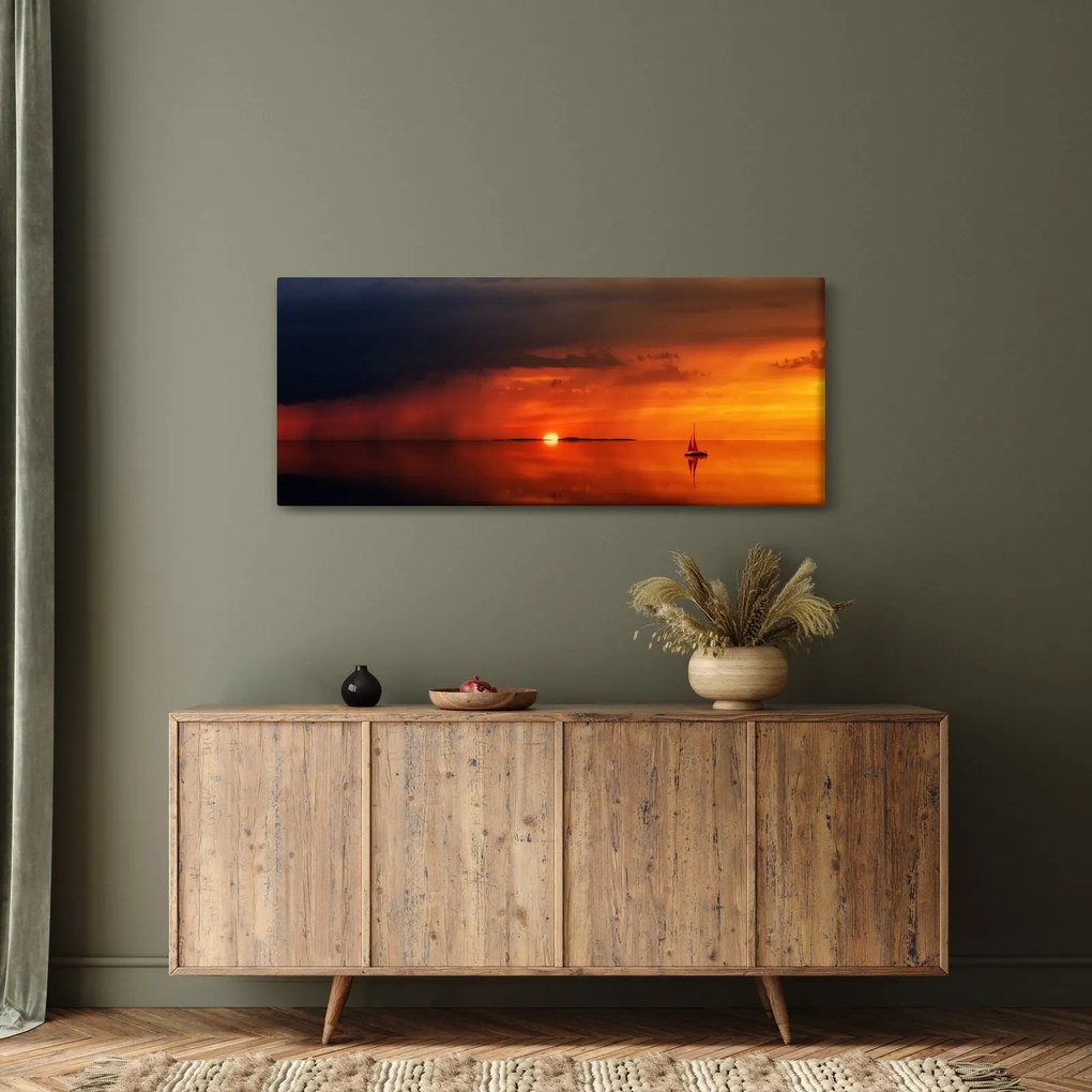 Obraz západu slnka s plachetnicou (120x50 cm)