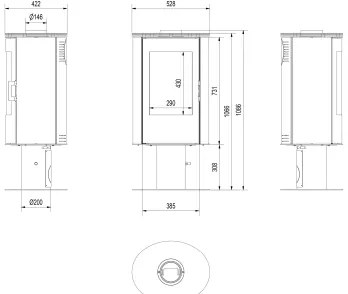 Kratki AB S N DR - Krbové oceľové kachle 8kW 150mm