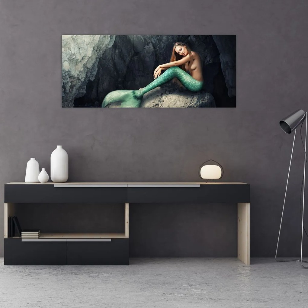 Obraz - Morská panna na skale (120x50 cm)