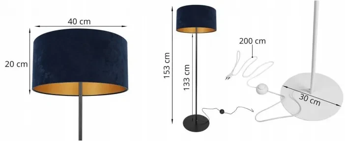 Štýlová stojaca lampa s velúrovým tienidlom MEDIOLAN