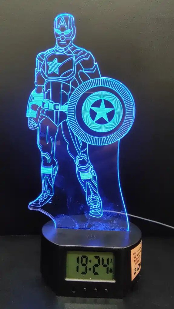 3Dmix 3DL-BTC034 – 3D LED nočná lampa - Kapitán Amerika (Captain America) (Bluetooth reproduktor - farba čierna)