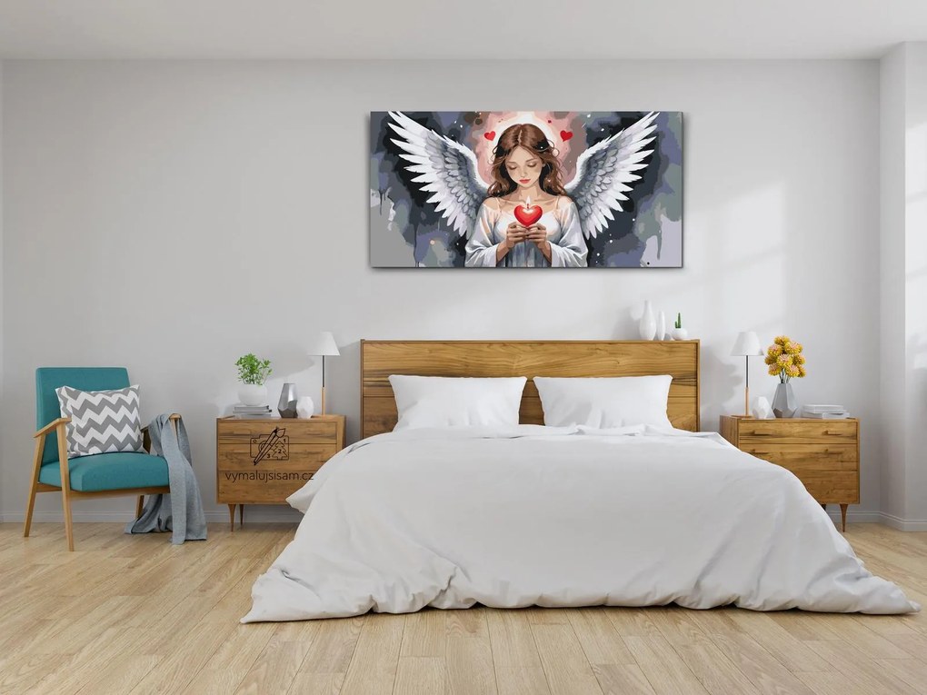 Gario Maľovanie podľa čísel Anjel so srdcovou sviečkou Rozmery: 80 x 40 cm, Rámovanie: S vnútorným rámom
